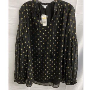 NWT Women's Crown And Ivy Black Polka Dot Long Sleeve Blouse Size XL